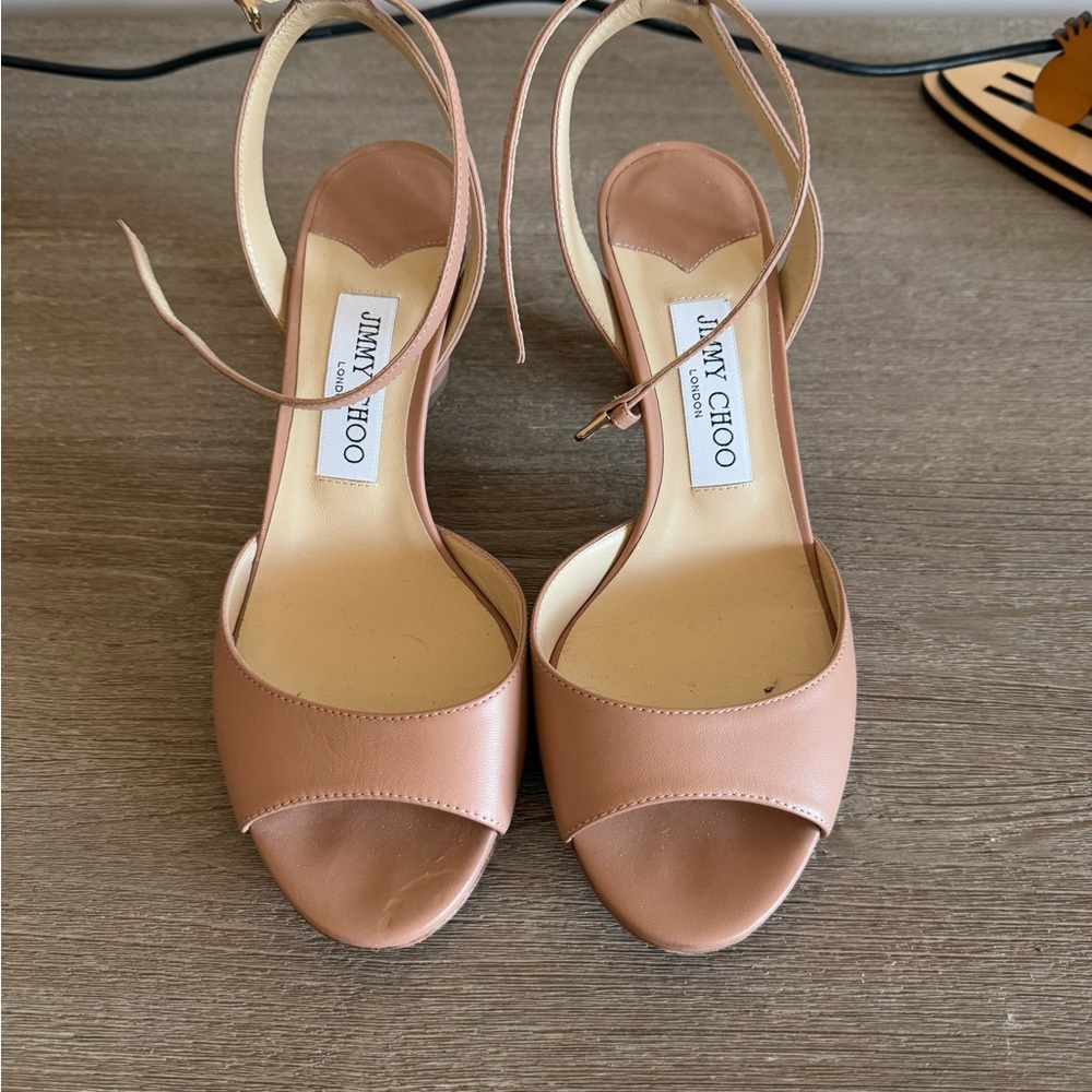 Jimmy Choo Nude Open-Toe Heels
